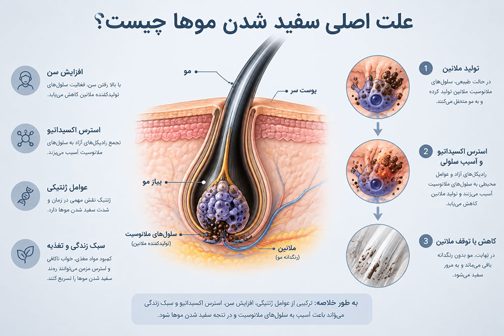 علت اصلی سفید شدن موها