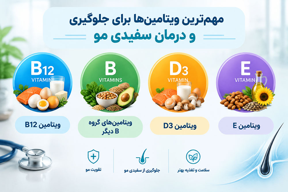مهم ترین ویتامین ها برای جلوگیری و درمان سفیدی مو